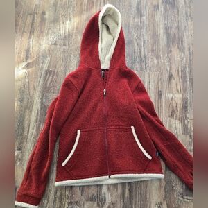 Kuhl Red and Kuhl Alfpaca Full-Zip Hooded Fleece Jacket Red Cream Sherpa Size M